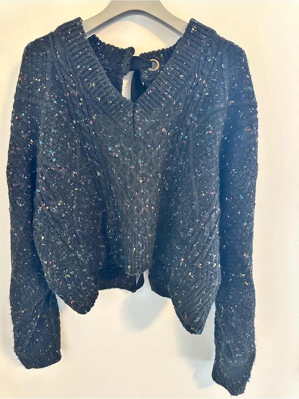 John + Jenn Black Rainbow Confetti Bow Back Sweater S